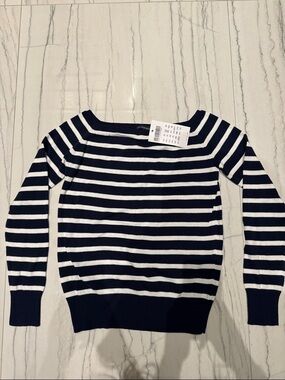 Brandy Melville Navy and White Striped Sweater with square neck collar